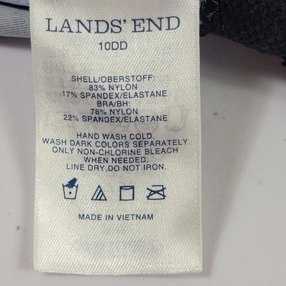 Lands' End Blouson Black & Blue Floral Tankini Swim Top Sz 10 DD - Picture 11 of 15